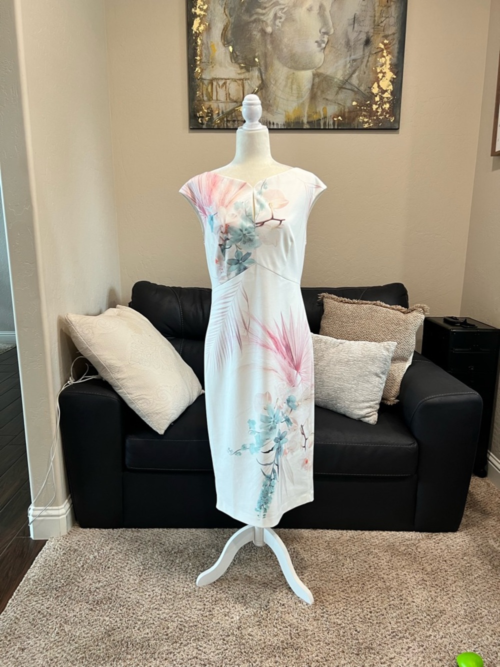 Ted Baker Cream Midi Dress with Pink and Blue Floral Print - Picture 3 of 6